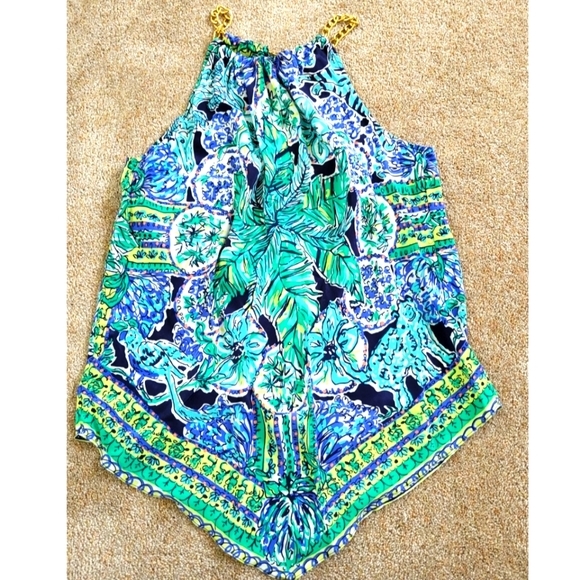 Lilly Pulitzer Tops - Lilly pulitzer silk handkerchief halter chain top medium